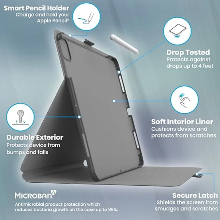 Speck iPad Air 11 Hülle, Balance Folio mit Stifthalter und Kameraschutz, Schwarz/Schwarz/Weiß – Bild 4