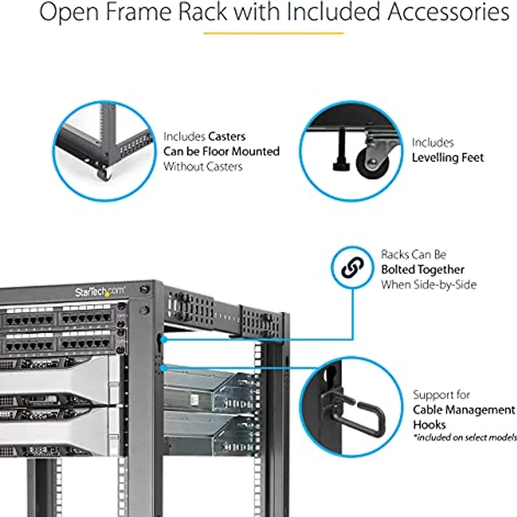 STARTECH.COM 4POSTRACK15U 19-Zoll Serverschrank (15HE, Laborgestell, Tiefenverstellbar 56 bis 102 cm, Tragfähigkeit 544 kg) – Bild 5