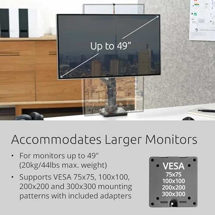 Kensington SmartFit Premium, Gasfeder-Monitorarm für Tischmontage, geeignet für Displays bis 49" (124,5 cm) mit Höhenverstellung, schwarz – Bild 3