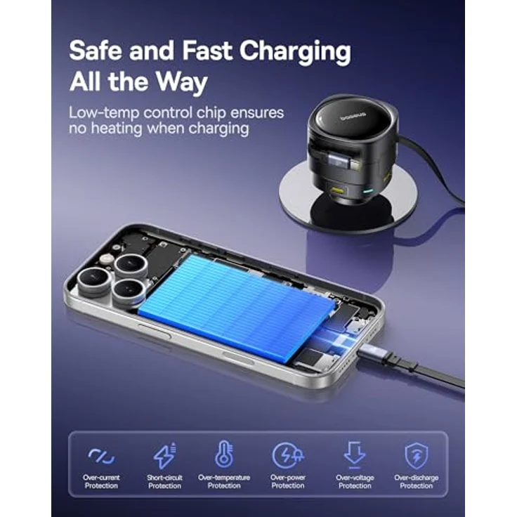 Baseus Enjoyment Max, Auto-Ladegerät mit 90W Leistung, USB-C+USB-C Kabeln und USB-A+USB-C Ports, schwarz – Bild 6