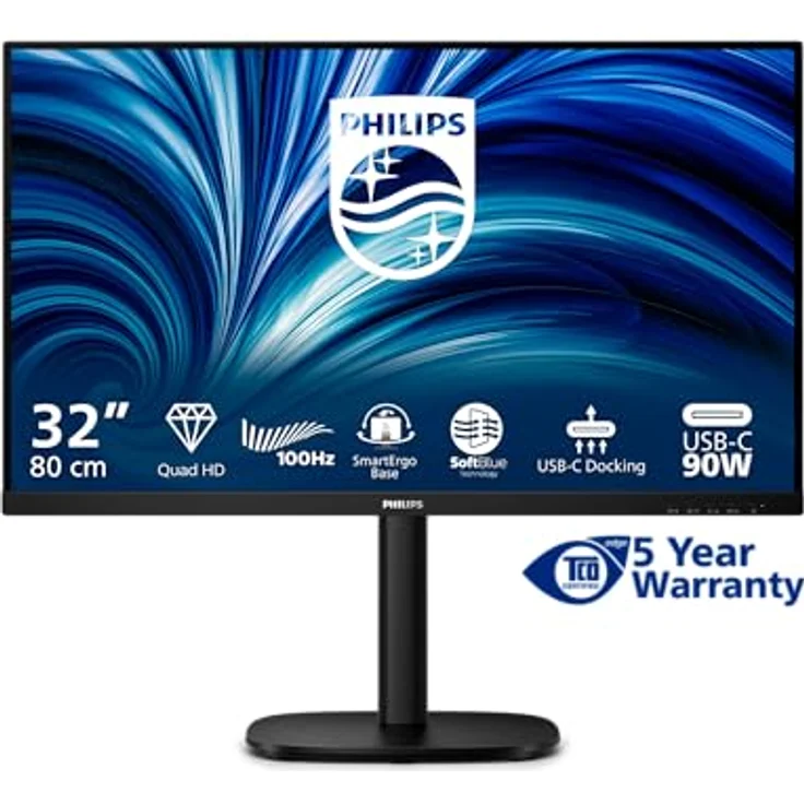 Philips 32B2U3601/00, 80 cm (31,5 Zoll) Quad HD Monitor mit 2560 x 1440 Pixel, 100 Hz, ergonomischer Höhenverstellung, HDMI, USB-C, schwarz – Bild 2
