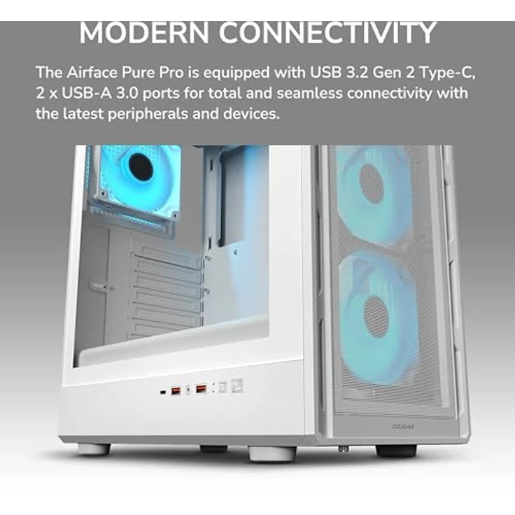 Cougar Airface Pure PRO Midi-Tower Gehäuse, ARGB, Weiss, für ATX, mATX und Mini-ITX, optimierte Kühlung und Seitenfenster – Bild 7