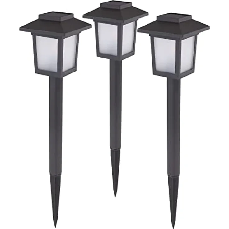 3x LED Solar Steck Leuchten Garten Weg Retro Feuereffekt Außen Laternen schwarz Globo 33577-3