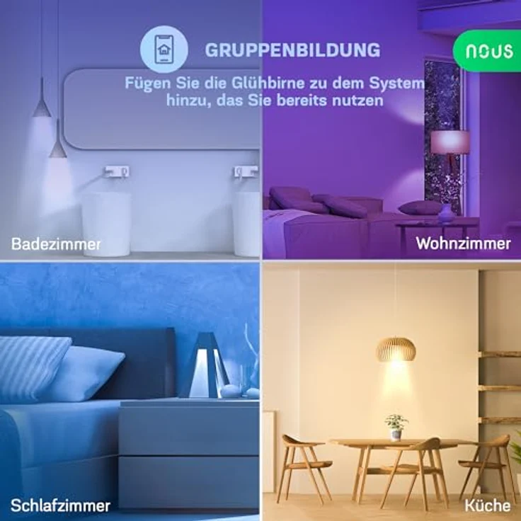 NOUS P3 Smarte WIFI Glühbirne RGB E27, Kompatibel mit Matter, Alexa, Home Assistant & Apple HomeKit, LED Lampe Farbwechsel, 2.4 GHz WiFi – Bild 4