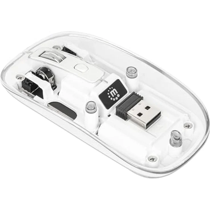 Manhattan Funkmaus USB-A 4Tasten RGB LED weiß transparent - Kabellose Maus mit beidhändigem Design und RGB-LED-Logo – Bild 2