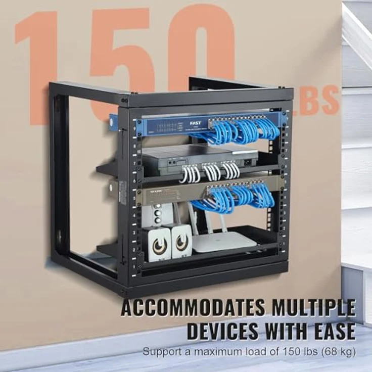 VEVOR 9U Server-Rack, Wandhalterung für 48,3 cm IT- und AV-Geräte, offener Rahmen, 68 kg Tragfähigkeit, 45,7 cm tief – Bild 3