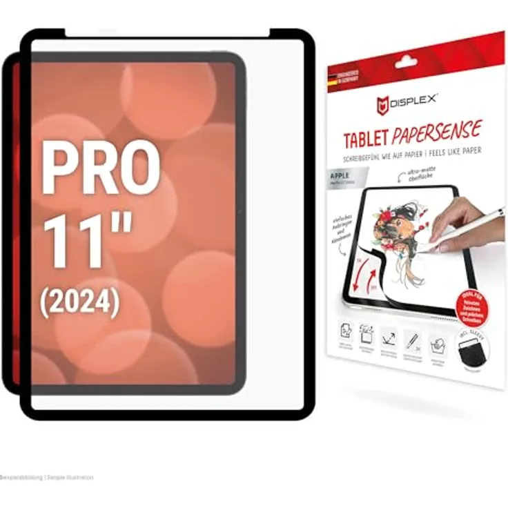 Displex TABLET PAPERSENSE wiederablösbare Schreibfolie für iPad Pro 11'' (2024) - Kratzfest und schmutzabweisend, kristallklar, made in Germany