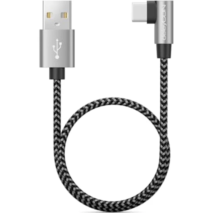 deleyCON 0,30m USB-A auf USB-C Kabel 90° gewinkelt, schnelles Laden und Datenübertragung bis 480Mbps, robustes Aluminium- und Nylon-Design – Bild 3