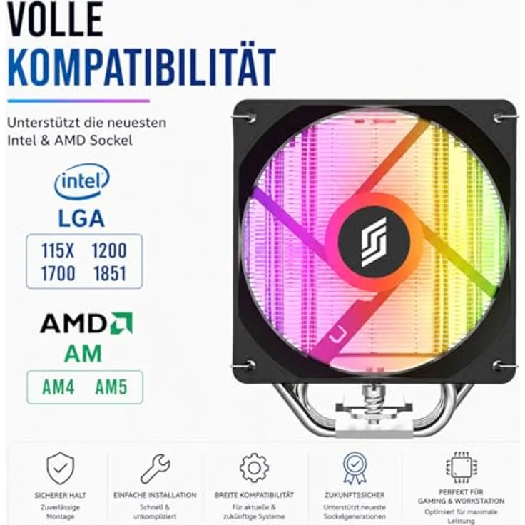 Silentware CPU Kühler Bora RGB, 5 Heatpipes, 120mm PWM A-RGB Lüfter, Kompatibel mit LGA 115X/1200/1700/1851 und AM4/AM5, bis 215W TDP – Bild 5