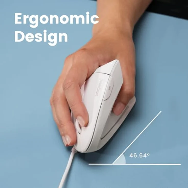 Perixx PERIMICE-513W Vertikale USB-Maus mit Kabel, Weiß – Ergonomisches Design, 1000/1600 DPI, Rechtshänder-Design – Bild 2