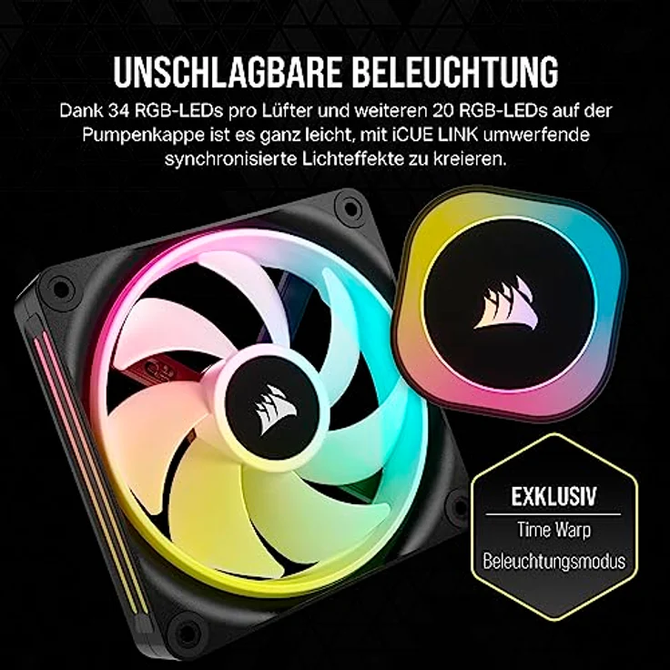 CORSAIR iCUE LINK H100i RGB Flüssig-CPU-Kühler - 240mm AIO - QX120 RGB-Lüfter - Passend Für Intel® LGA 1700, AMD® AM5 - iCUE LINK System Hub Enthalten - Schwarz – Bild 5