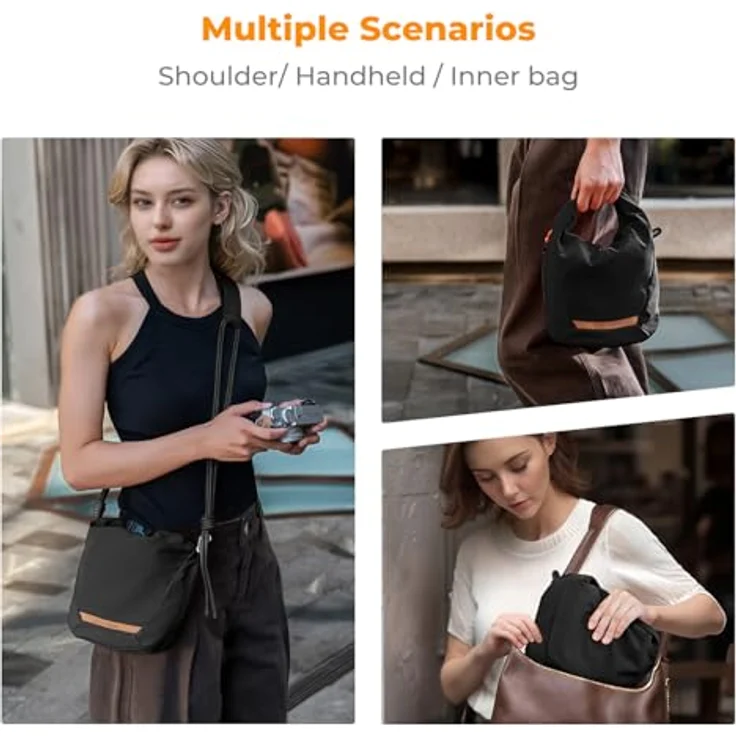 K&F CONCEPT Kameratasche, Modische Umhängetasche für spiegellose Kameras, Leichte Tragetasche mit Organizer-Taschen, Schwarz – Bild 3