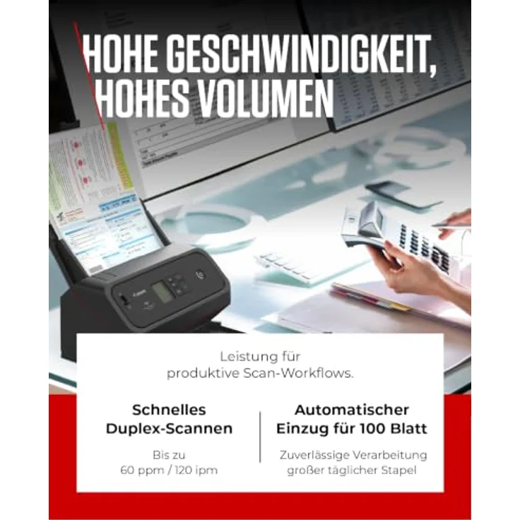 Canon DR-C360, Kompakter A4 Dokumentenscanner mit 60ppm, Duplex-Scanning, 100 Blatt ADF, USB-C 3.2 – Bild 4