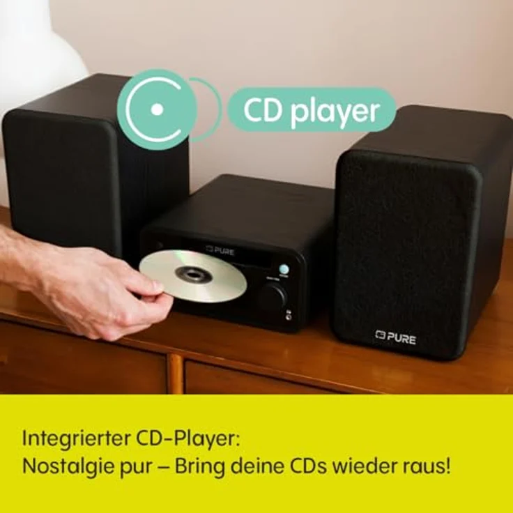 Pure Classic Stereo Mini Mikro HiFi Anlage, CD-Player, DAB+ Radio, Bluetooth 5.3, USB, AUX, Kopfhöreranschluss, 40 W Stereo, Holzoptik – Schwarz – Bild 4