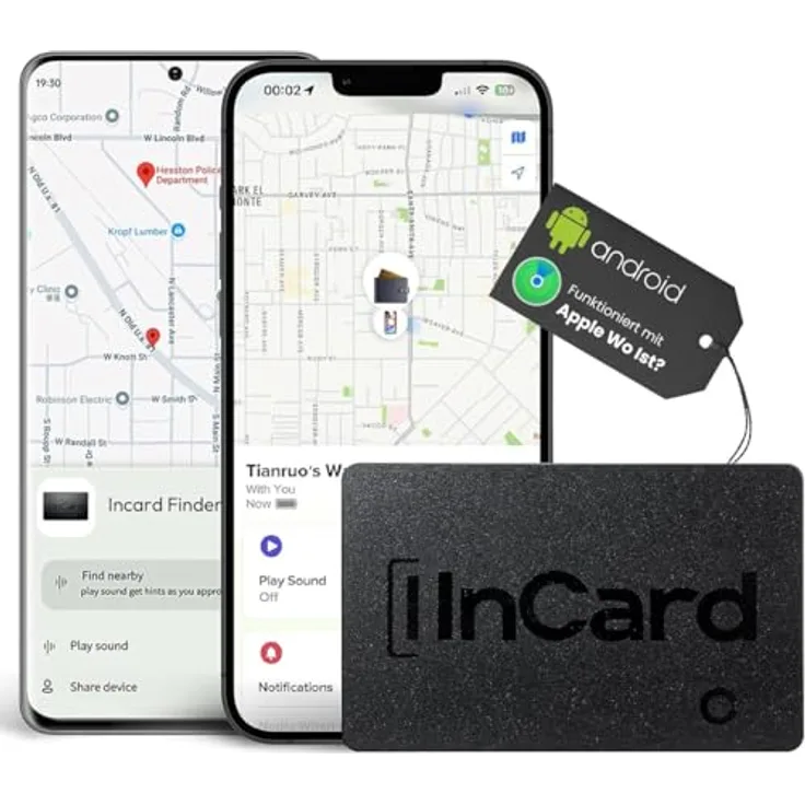 S&T Design GPS Tracker Smart Tag Karte für Brieftasche, ultradünn 1,7 mm, IP68, wasserdicht, Akku bis 5 Jahre, weltweite Ortung, kompatibel mit Android & iOS