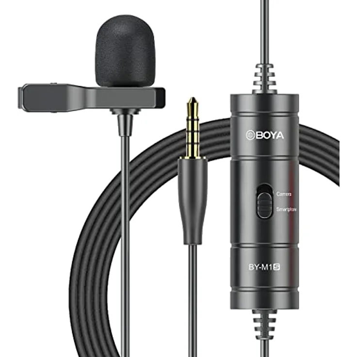 BOYA BY-M1S, Professionelles Omnidirektionales Lavaliermikrofon mit 6 m Kabel für iPhone, Android, DSLR und Camcorder