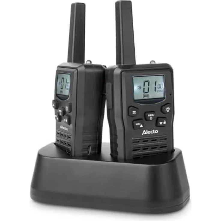 Alecto FR200BK, Set mit 2 wiederaufladbaren Walkie-Talkies, Reichweite bis zu 10 km, VOX-Freisprechfunktion, USB-C, Schwarz – Bild 1