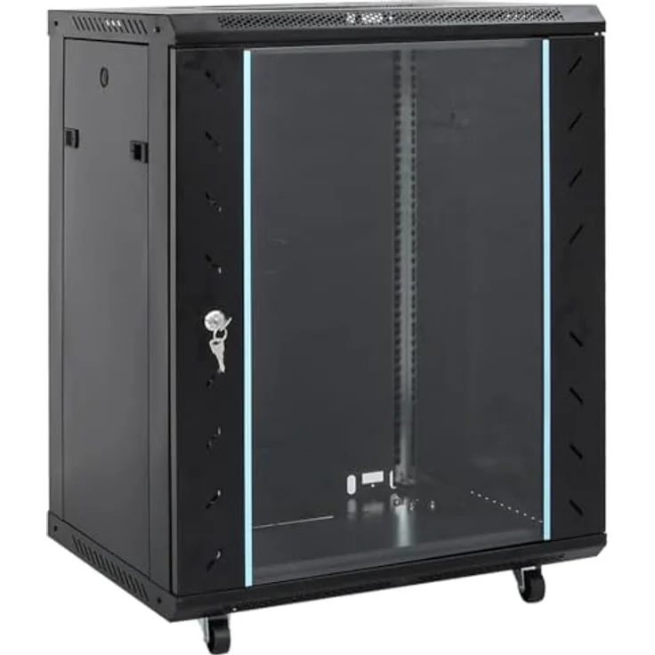 vidaXL Netzwerkschrank, Schwarz, 60 x 60 x 80 cm, aus Stahl, mit Speicher – Bild 1