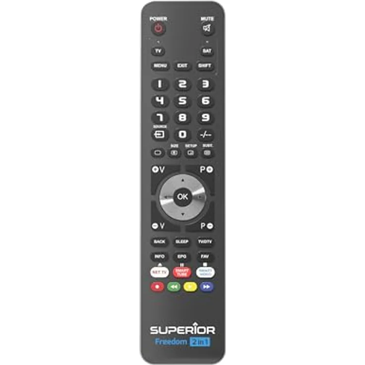 Superior FREEDOM 2v1 Fernbedienung RF Wireless für DTT, DVD/Blu-ray, SAT, TV, VCR, über 260.000 Modelle, einfache Programmierung
