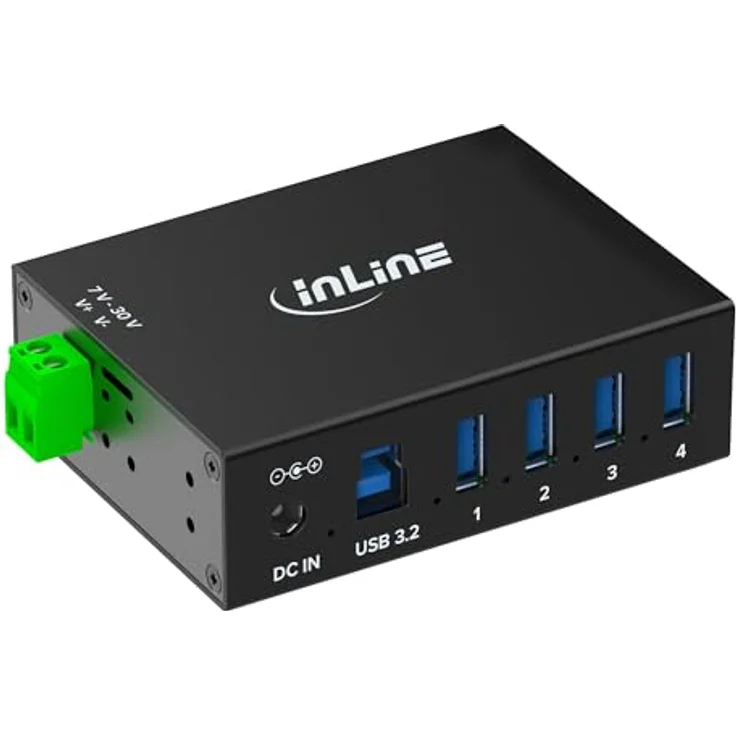 InLine USB 3.2 Gen.1 Industrie-Hub 4 Ports, Aluminiumgehäuse, DIN-Schienen-Montage, aktiver Hub mit Netzteil, 5Gb/s, Modell 35396A – Bild 4