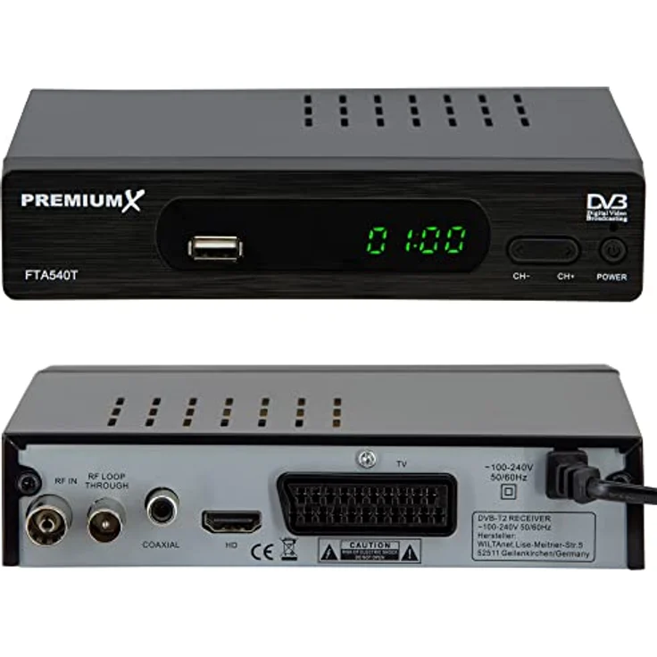 PremiumX FTA 540T, FullHD DVB-T2 TV Receiver mit H.265 HEVC, USB 2.0 Mediaplayer, HDMI, SCART, Auto Installation, 4000 Programmspeicherplätze – Bild 4