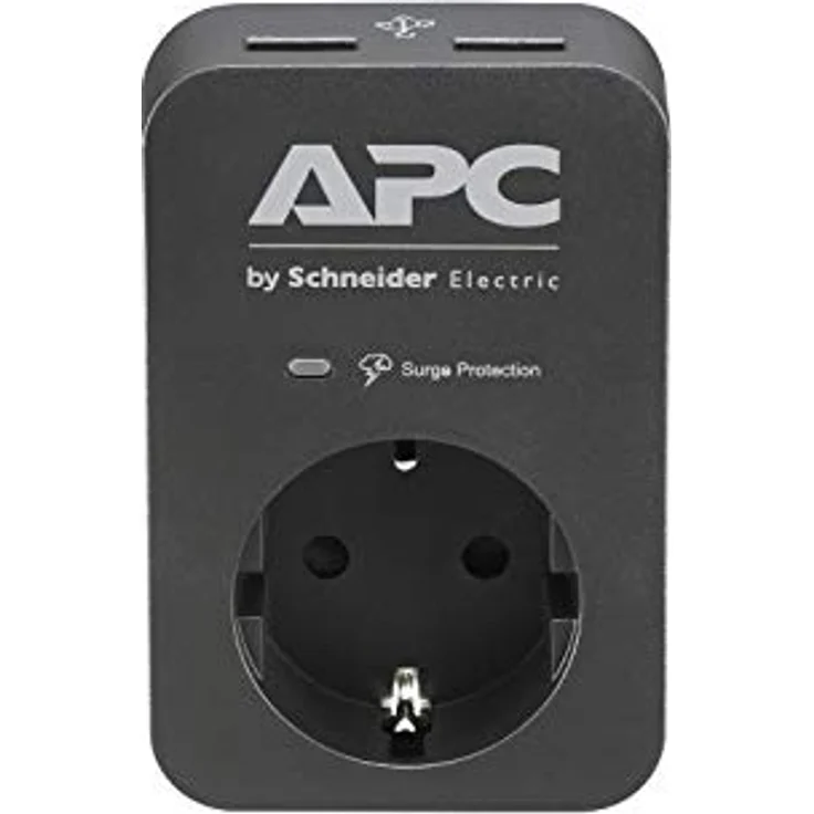 APC Surge Protector - PME1WU2B-GR - Steckdosenadapter mit Überspannungsschutz (1 Stecker Schuko, 2 USB-Ladeausgänge, schwarz) – Bild 3
