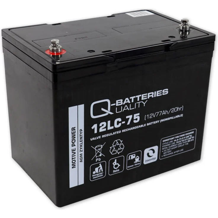 Quality Batteries Q-Batteries 12LC-75 / 12V - 77Ah AGM Deep Cycle VRLA Blei Akku - Robust und schnellladend, ideal für Elektromobile und Solaranlagen – Bild 1