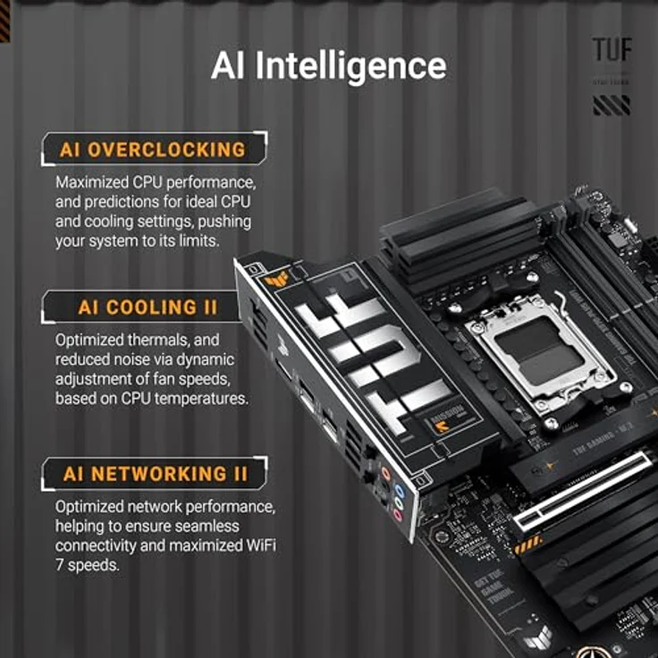 ASUS TUF Gaming X870-PLUS WiFi Mainboard Sockel AM5 (AMD, ATX, PCIe 5.0, DDR5, 16+2+1 Power Stages, 4X M.2, WiFi 7, 2,5Gb Ethernet, USB4, HDMI) - Robuste Stromversorgung, Intelligente KI-Lösungen, PCIe 5.0, Ultraschnelle Netzwerke, DIY-freundliches Design – Bild 2