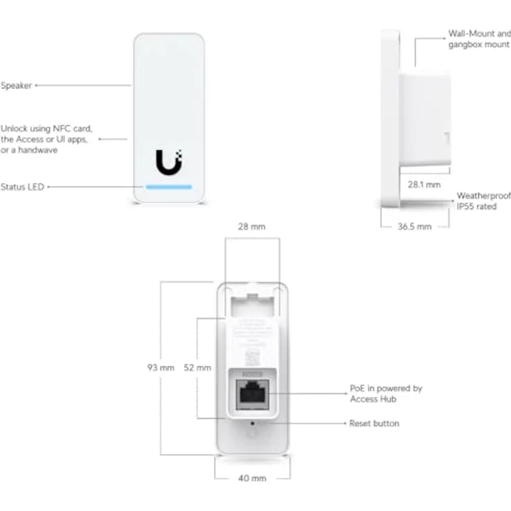Ubiquiti UniFi G2 Starter Kit - Zugangskontrollgerät, kabelgebunden, mit UniFi Access Hub, Reader G2 und 10 Zugangskarten, Schwarz/Silber – Bild 8