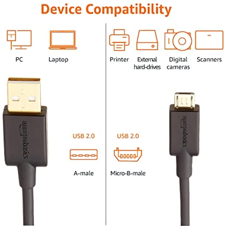 AmazonBasics Verbindungskabel, USB 2.0, USB-A-Stecker auf Micro-USB-B-Stecker, 3 m, Schwarz, 5er Pack - Preisvergleich – Bild 5