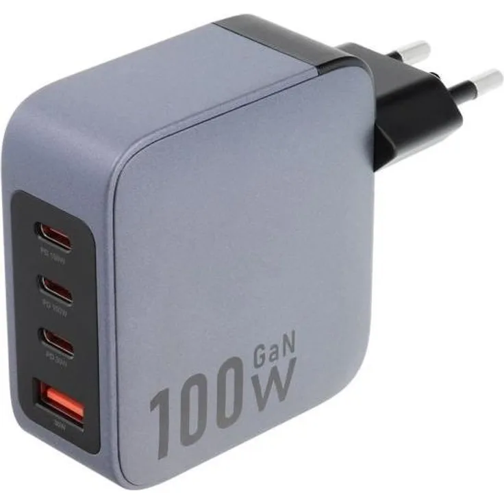 Forcell VT-46, USB Ladegerät mit 100 W, 3x USB-C + USB QC4.0, kompakt und energieeffizient, Grau