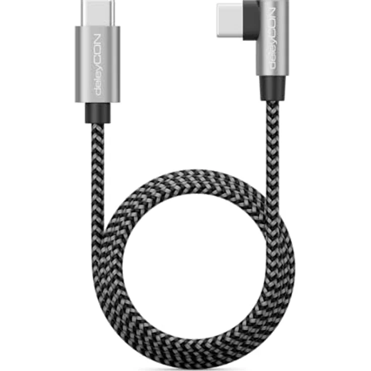 deleyCON 1,5m USB C Kabel 90° Gewinkelt PD3.0 (60W Schnellladekabel) C auf C, Grau-Schwarz, für iPhone 16/15 Pro Max, Samsung Galaxy S25/S24/S23/S22, Pixel, iPad Pro, MacBook Air, Tablets, Switch, PS5 – Bild 3
