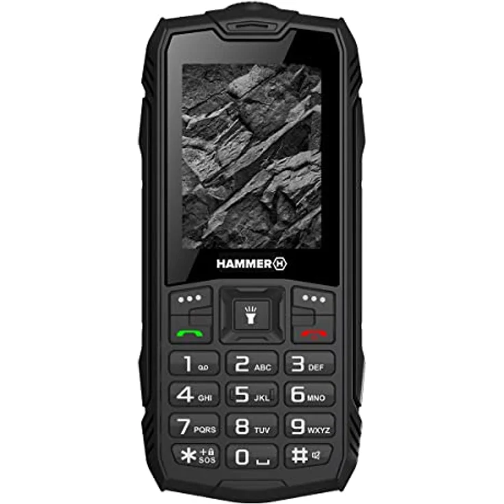 Hammer H Rock Handy ohne Vertrag, 2.4 Zoll Farbdisplay, Robust, Mega Batterie 1800 mAh, (IP68), Stoßfest, Baustellen Tasten, Taschenlampe, Dual SIM, Tastenhandy - Schwartz – Bild 1