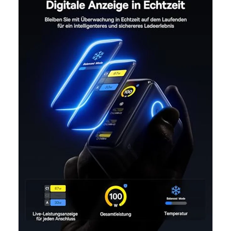 Baseus Picogo 100W USB C Ladegerät, 3-in-1 Schnellladegerät mit Smart Display, Touch Control und GaN Technologie, kompakt und faltbar, kompatibel mit MacBook, iPhone 17/16/15/14, Samsung, Pixel und mehr – Bild 2