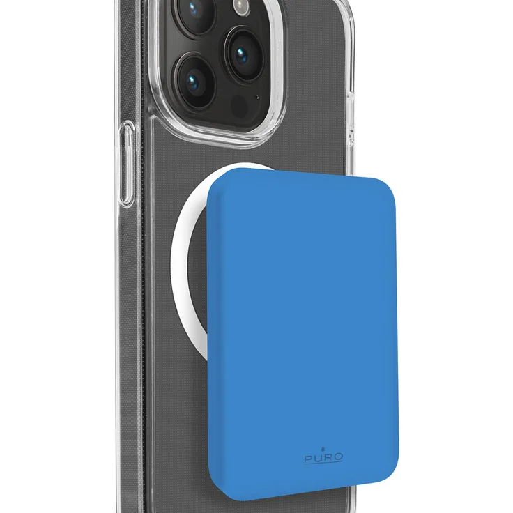PURO PUFCBB40P2MAGBLUE Powerbank 4200 mAh, Lithium Polymer (LiPo), kabelloses Aufladen, magnetisch, blau