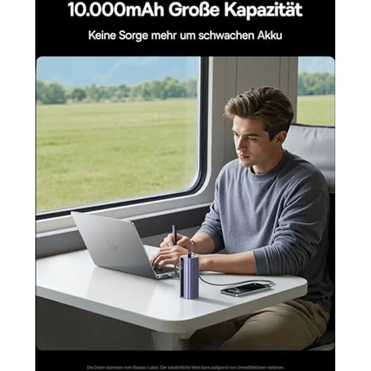 Baseus EnerGeek GR11 Laptop Powerbank 100W 10000mAh, Externer Akku mit 60cm Einziehbarem USB-C Kabel, für iPhone 16/15, iPad, MacBook, Laptop, Galaxy, Reisefreundlich mit Digitalem Display – Bild 4