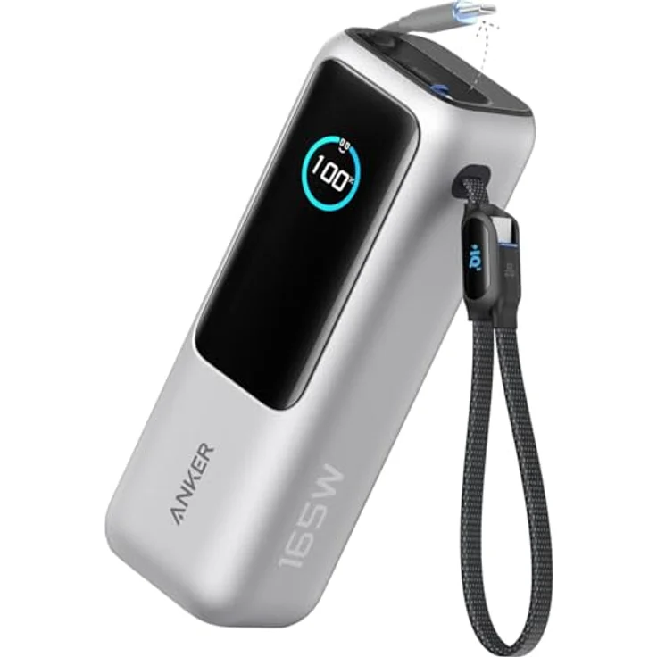 Anker Powerbank 165W, 25000mAh, 3x USB-C, 1x USB-A, Schnellladen für Laptops, Silber – Bild 2
