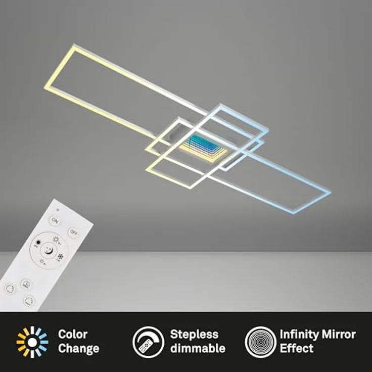 BRILONER LED Deckenlampe mit Infinity Spiegel, 3D Tunneleffekt, Dimmbar, CCT, Fernbedienung, 110x42 cm, Alufarbig – Bild 2
