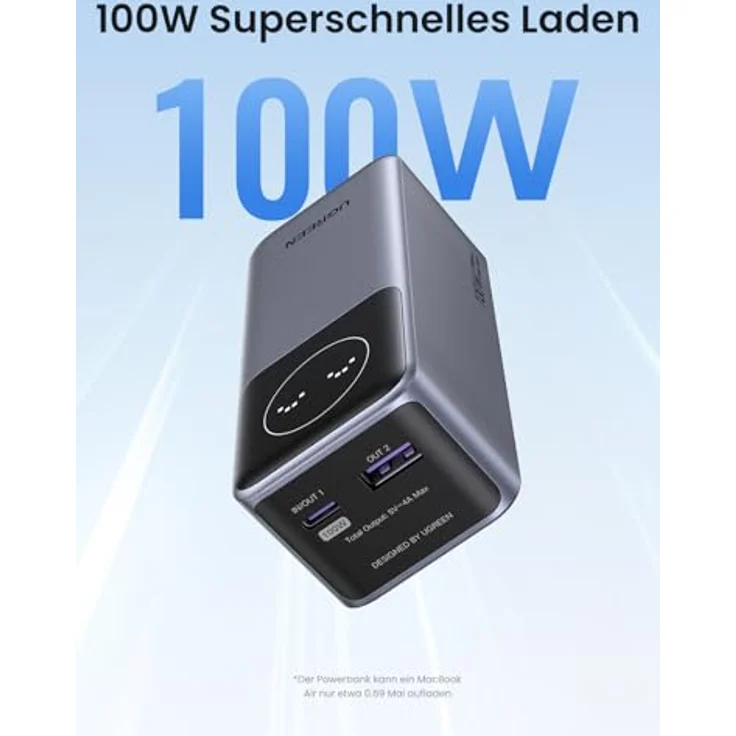 UGREEN Nexode Power Bank 12000mAh 100W Powerbank mit digitalem Display, USB C PD 3.0, kompatibel mit iPhone 15/14 Pro Max, Galaxy S24 Ultra, iPad - Leichtgewichtig und Hochgeschwindigkeiten Aufladen – Bild 2
