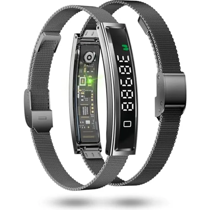 Fontastic Smartband Luxis, elegantes Schmuckarmband mit LED-Display, Pulsmesser, SpO2, Blutdruck und Schlaftracker, Metallband inkl. Silikonband (Grau), App Fyri Nxt, BT 5.3, 1ATM