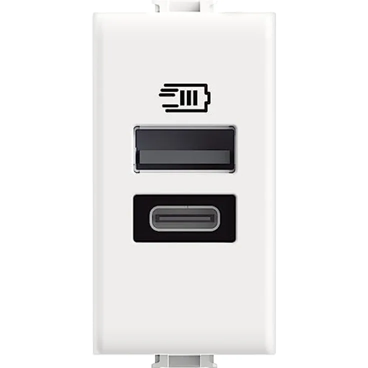Bticino USB-Ladegerät mit Zwei Eingängen Typ A und C, zum Installieren in der Matix-Platte zum Aufladen eines elektronischen Geräts bis zu 15 W oder Zwei Geräte gleichzeitig, 1-Sitzer, weiß