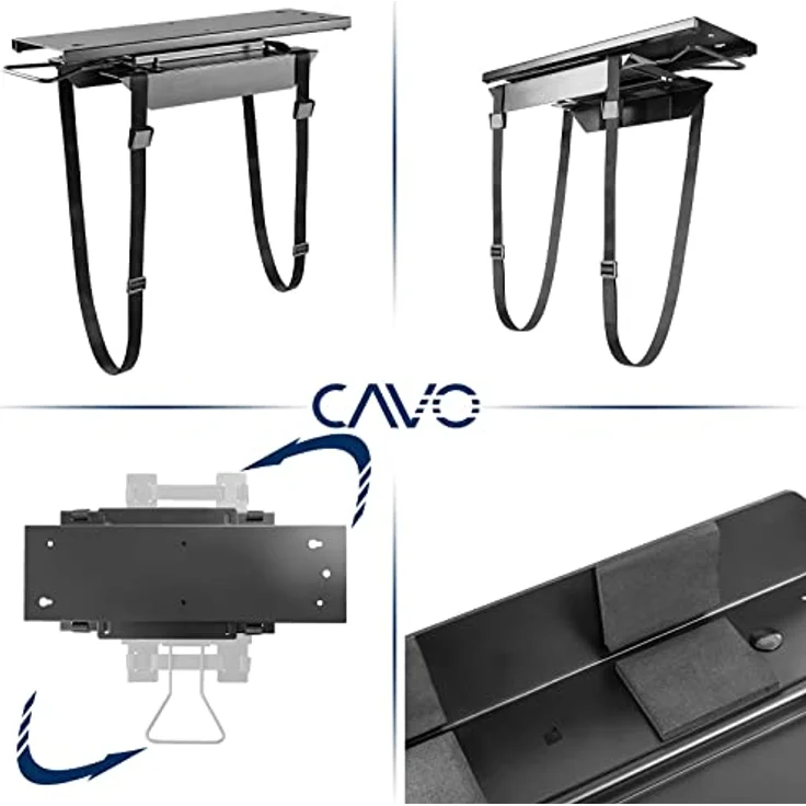 CAVO Desktop PC-Halterung CH-B-360-S, schwarz, ausziehbar und drehbar um 360°, für PC-Größen bis 10 kg, reißfeste Gurte von SOTECH – Bild 3