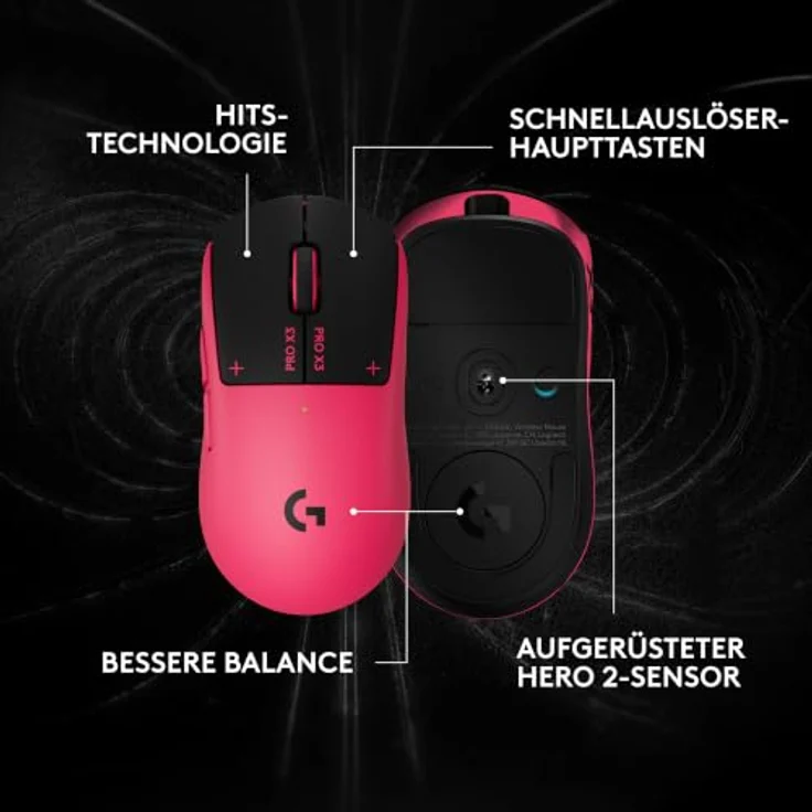 LOGITECH G PRO X3 SUPERSTRIKE Gaming-Maus, Pink Eclipse, kabellos, HERO 2 Sensor, 135 Stunden Akkulaufzeit – Bild 2