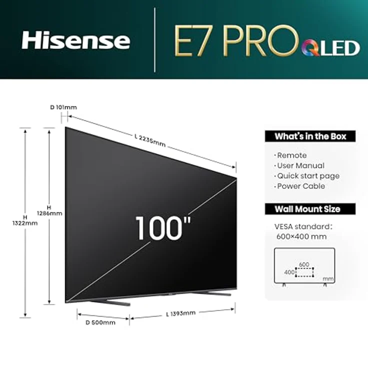 Hisense 100E77NQ Pro 254cm (100 Zoll) Fernseher, 4K UHD, QLED, Smart TV, Total HDR, Dolby Vision IQ Atmos, 144Hz (VRR), HDMI 2.1, Game Mode PRO, Triple Tuner, Alexa Built-In, Dunkelgrau, [2024] – Bild 2