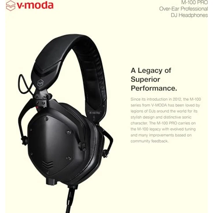 V-Moda M-100 PRO, Over-Ear DJ-Kopfhörer mit Keramik-Treibern, 5 Hz - 40 kHz Frequenzbereich, schwarzes Design – Bild 3