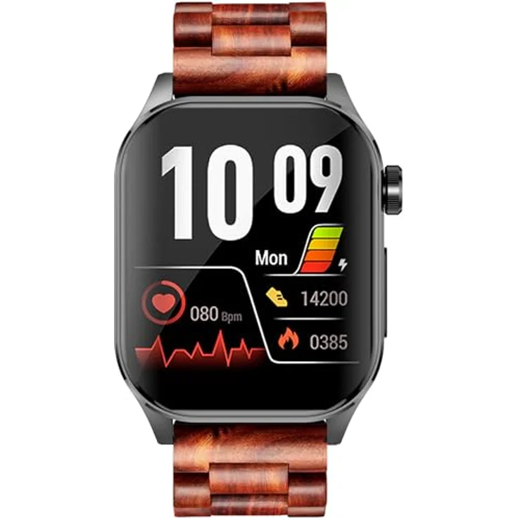 Knauermann PRO 3 (2024) Schwarz - Gesundheitsuhr Smartwatch mit Telefoniefunktion - EKG + HRV und SOS Funktion - AMOLED Display- BT Bluetooth - Schlafapnoe - Echtholzband Dunkelbraun, 14-24 – Bild 1