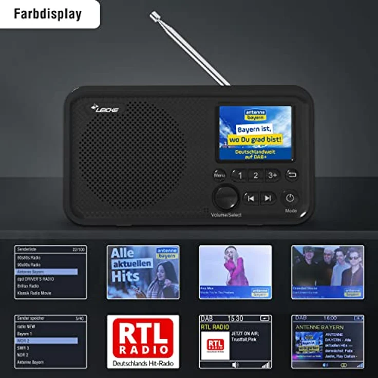 LEICKE tragbares DAB+ Radio mit Bluetooth 5.0 | DAB/DAB+ und UKW Radio, 2,4" Farbdisplay, 60 Voreinstellungen, Küchenradio mit Kabel oder 2000mAh Akkubetrieb, MicroSD/TF/AUX Anschluss, Alarmfunktionen – Bild 3