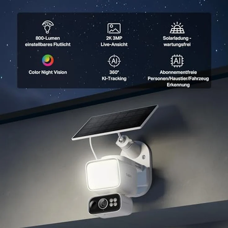 Tapo C615F KIT, 360° Solar Überwachungskamera Außen mit Akku, 2K 3MP, KI-Erkennung, 24/7 Aufnahme, 2-Wege-Audio, IP65, kompatibel mit Alexa & Google – Bild 3