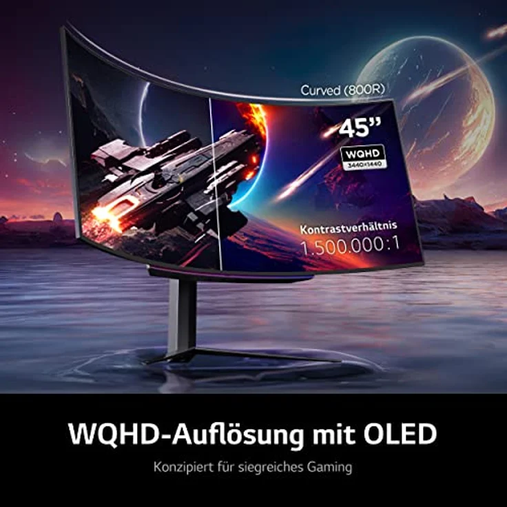 LG Electronics 45GR95QE-B UltraGear Gaming Monitor 45" (113 cm), Curved, OLED, 3440 x 1440, 21:9, WQHD 1440p, 98,5% DCI-P3, HDR10, 0,03 ms GtG - Schwarz – Bild 3