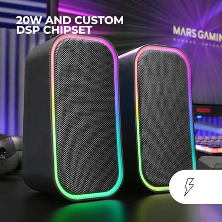 Mars Gaming MS-OM, 20W Gaming-Lautsprecher mit RGB-Beleuchtung, Bluetooth 5.3 und AUX-IN, benutzerdefinierter DSP-Chip, universelle Kompatibilität, schwarz – Bild 2